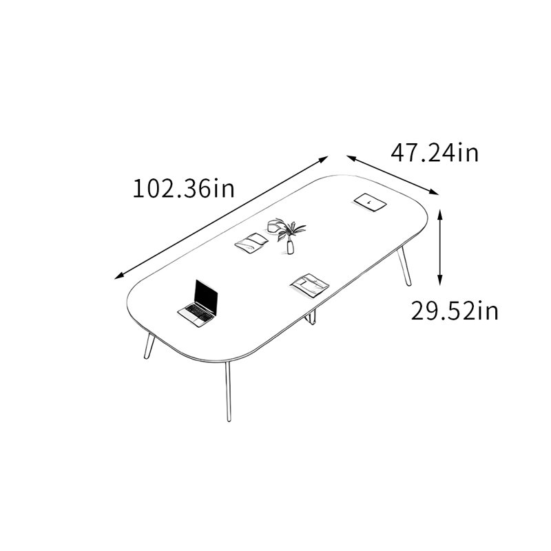 Table de conférence en arc Simplicity avec pieds en métal, H 29,52 po x L 102,36 po x l 47,24 po