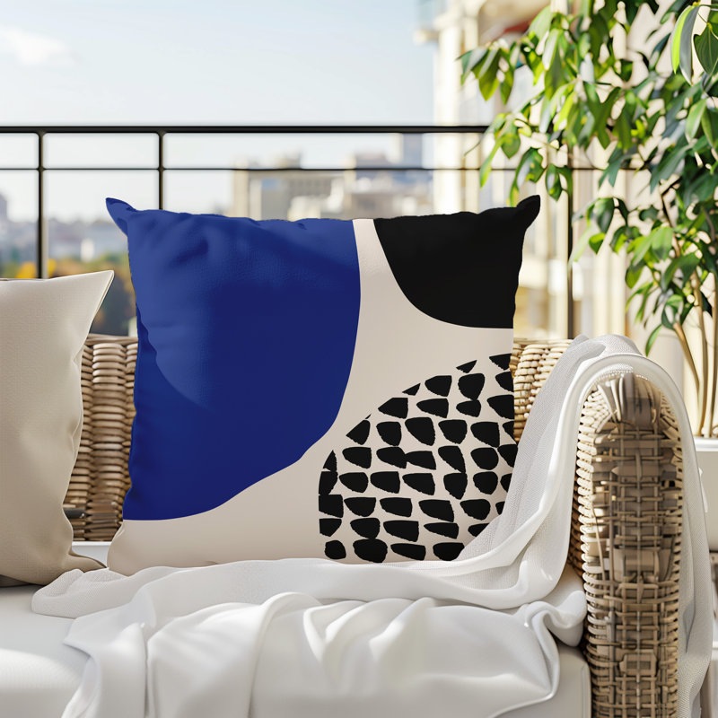 Coussin carré intérieur / extérieur pia, H 15 po x l 15 po, Bleu marine / noir / blanc cassé