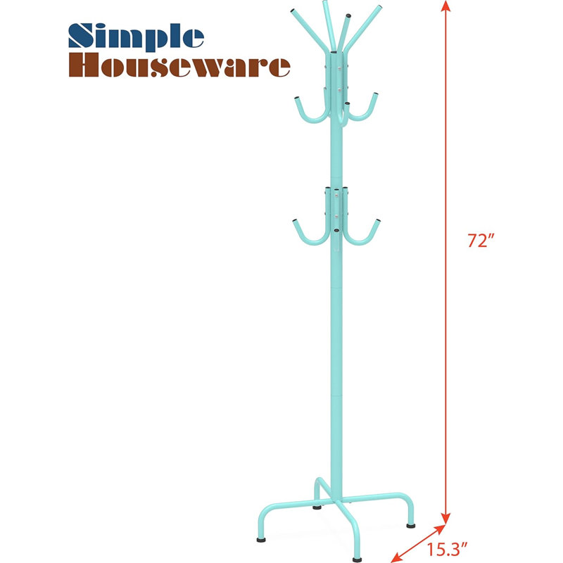 Standing Coat And Hat Hanger Organizer Rack, 12 Hooks Turquoise, Turquoise