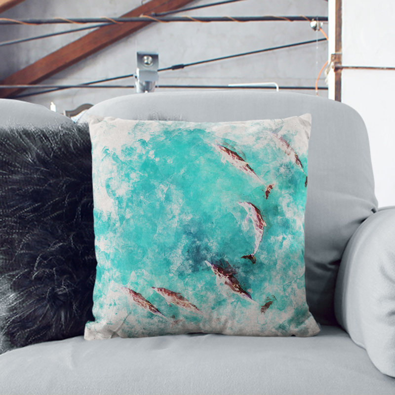 Sunlight upon the Dolphins Cushion with Filling, 55cm H x 55cm W x 20cm D