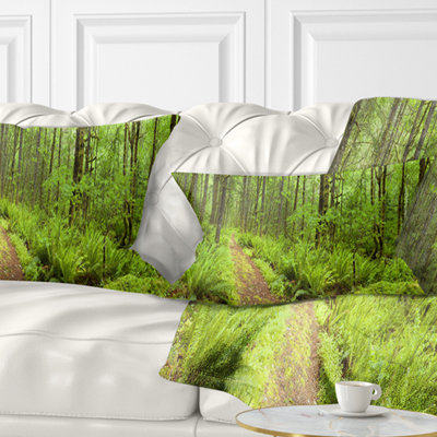 Lush Forest Path Columbia River - Forest Printed Throw Pillow