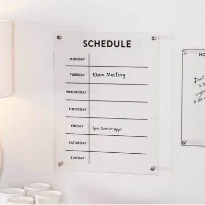Acrylic Dry Erase Weekly Calender 19"H