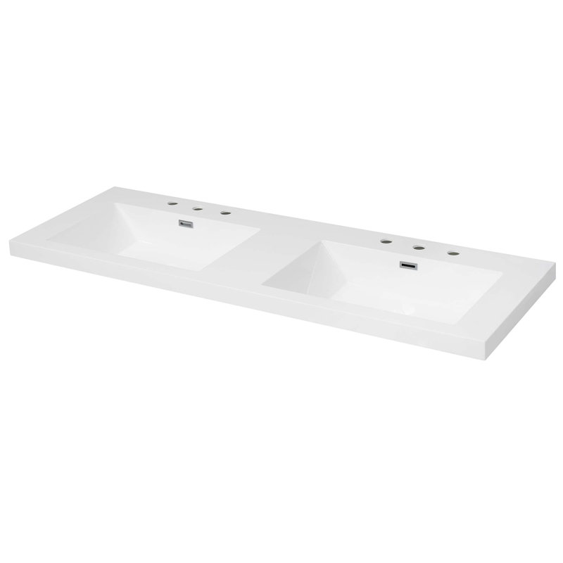 60" Resin Basin For Bathroom Vanity, With Undermount Rectangular Double Sinks, 8 Inch Faucet Holes, Vanity Top Only