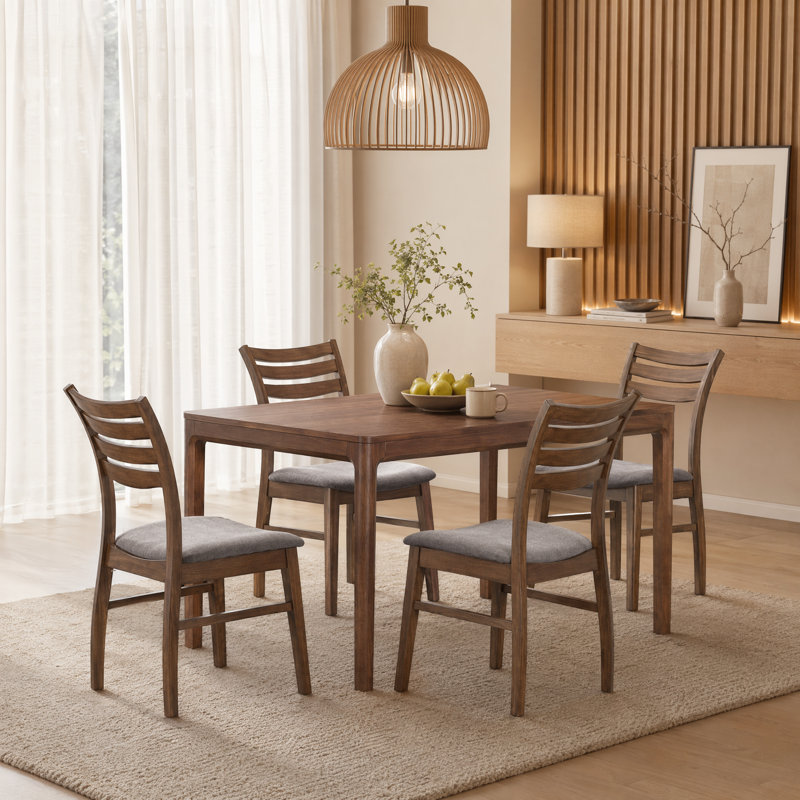 Watanabe 5-Piece Dining Set with Ladder Back Chairs, 4, null