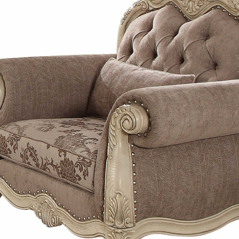  Chaise Chesterfield grise à capitonnage floral avec coussin décoratif