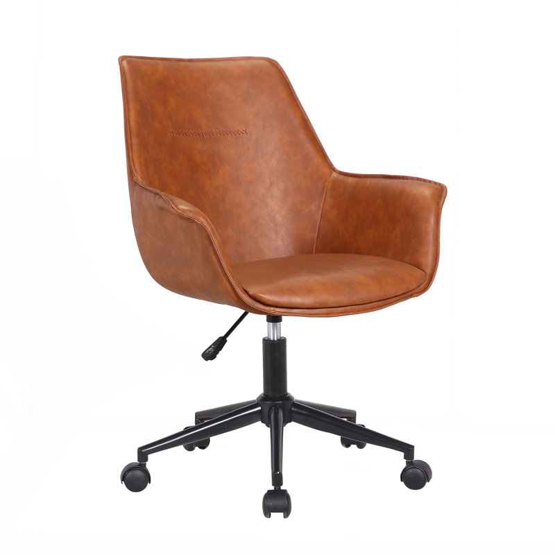 Leyland Faux Leather Office Chair With Metal Base, Brown