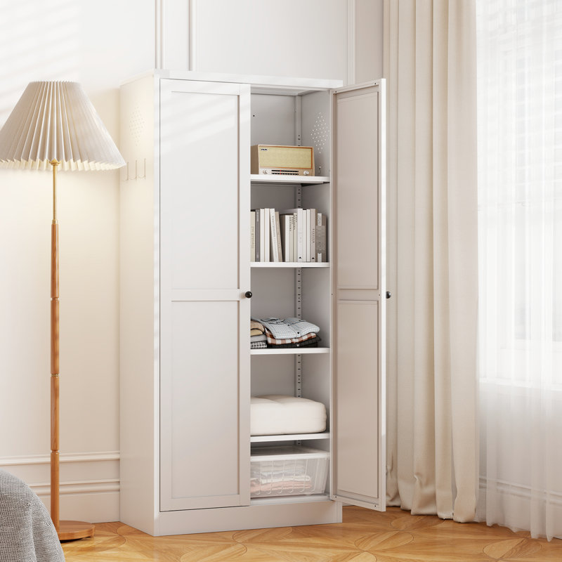 Garde-manger autoportant en métal blanc de 61 po, 4 tablettes, 110 lb par tablette, installation pour outils, teinture, garde-manger peu encombrant avec tablettes réglables, capacité de 110 lb, assemblage de 30 minutes, ventilé