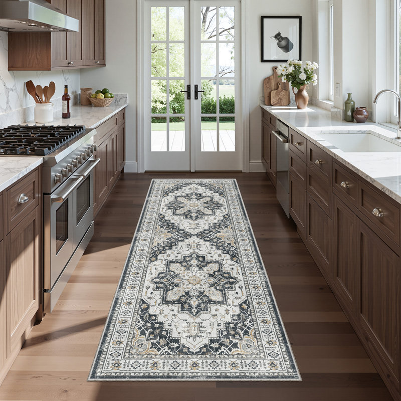 Malila Machine Washable Non-Slip Area Rug, Runner 2' x 6', Black