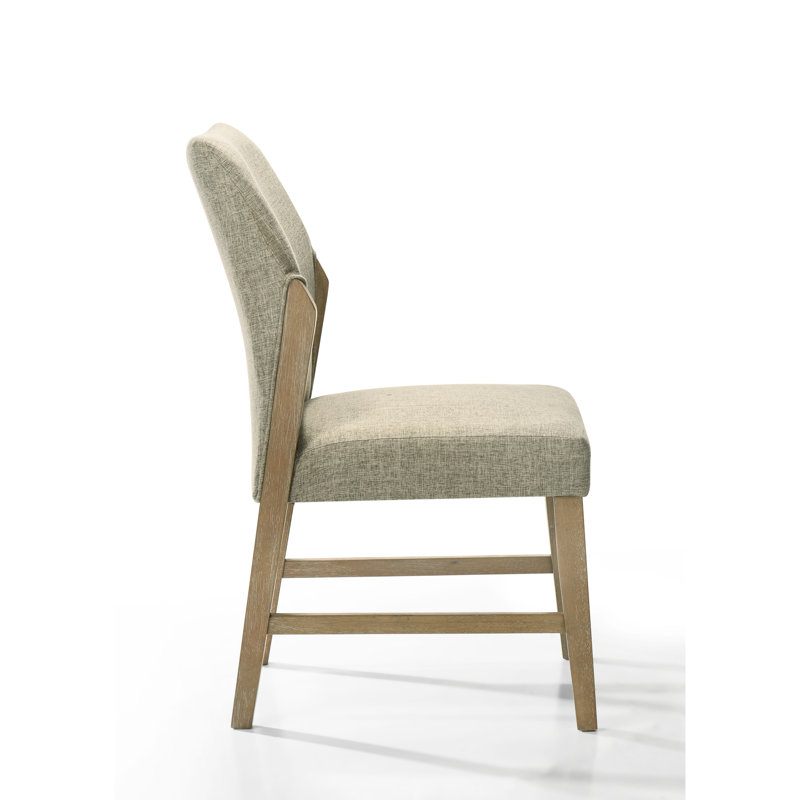 2 pièces de chaises de salle à manger en lin beige, pieds à finition chêne rustique, hauteur de dossier de 19 po, largeur de 20 po et profondeur de 18 po, rembourrés pour une sensation luxueuse de chaises et de dossier en lin