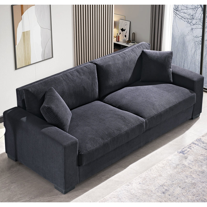 Keryis 89'' Corduroy Sofa, Black Corduroy