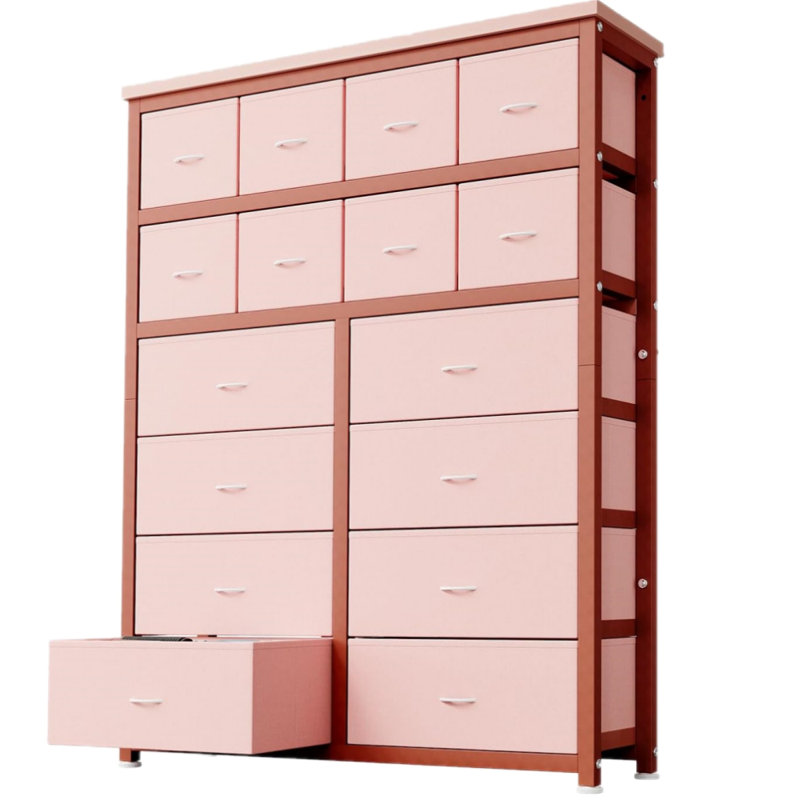 Aninye 16 - Drawer Chest of Drawers, Antique pink and pink