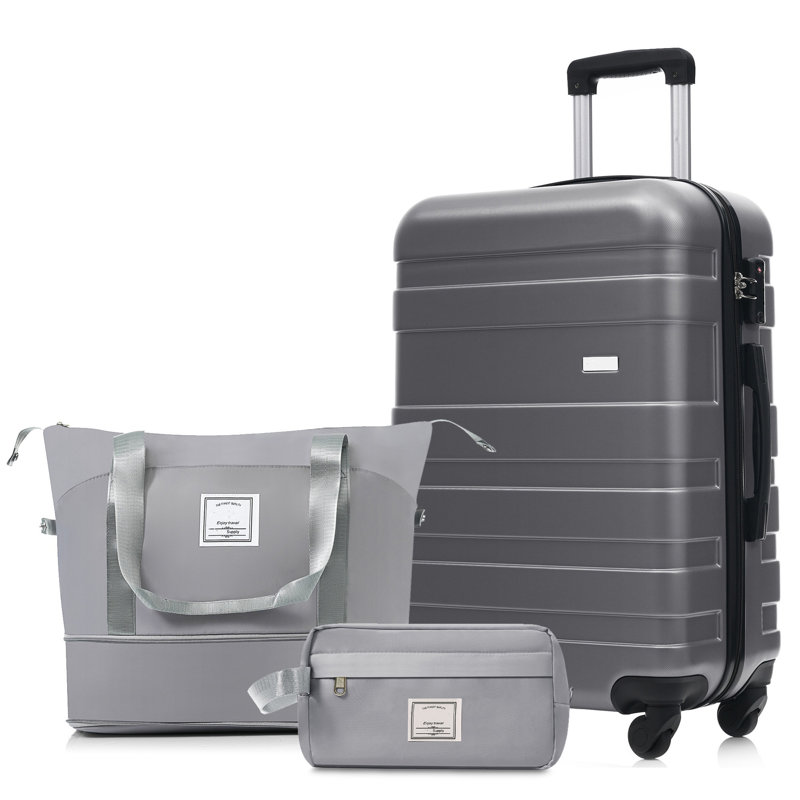 Ensemble de bagage 3 pièces - Valise à carreaux 24 po avec sac de voyage TSM