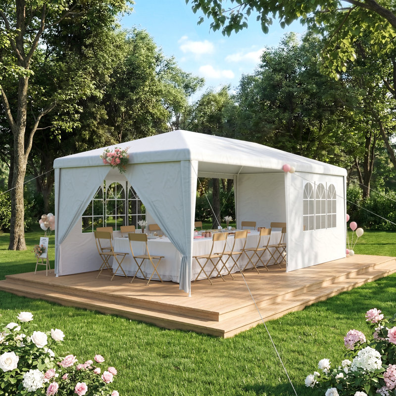 10' X 20' Party Tent, Heavy Duty Waterproof Canopy With 4 Removable Sidewalls And 2 Zippered Doors, White, White