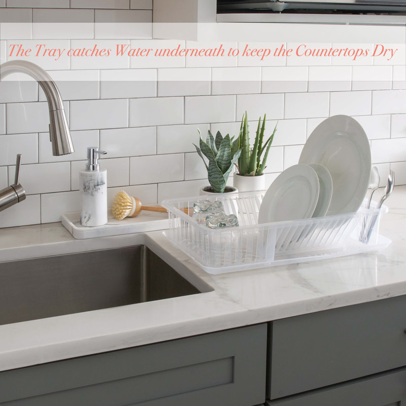 Clear Plastic Dish Rack with Utensil Cup