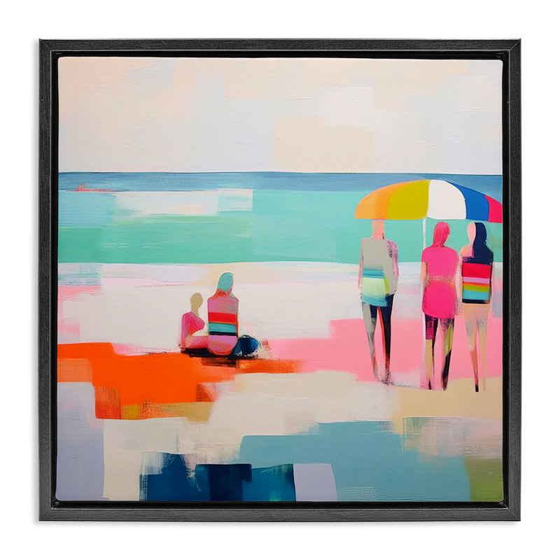 «People on Beach», art mural encadré flottant abstrait par Irena Orlov, Cadre flottant noir de jais, H 18 po x l 18 po