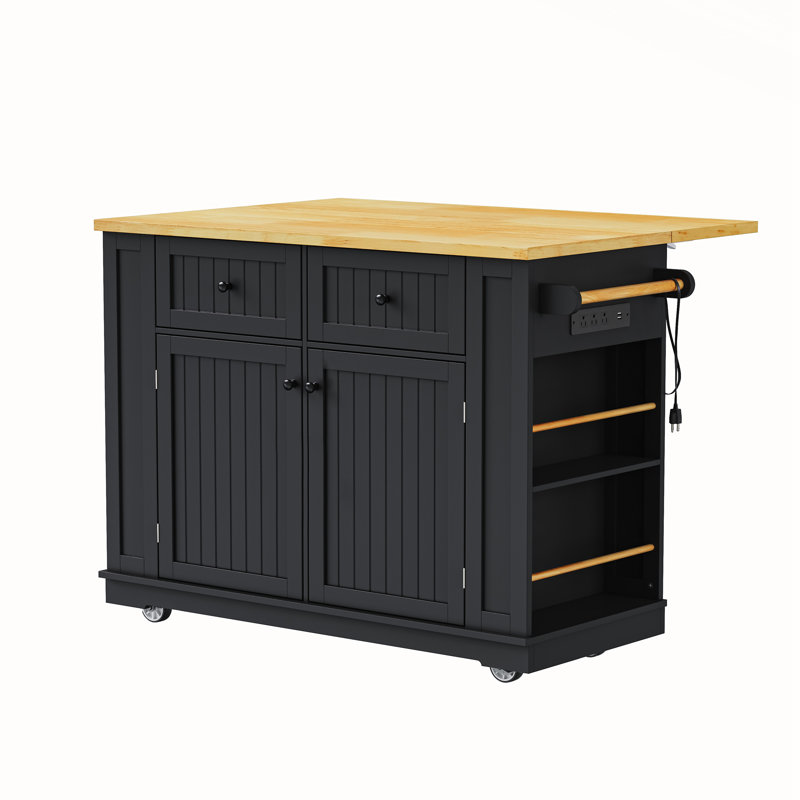 Kitchen Island with Drop Leaf, Black