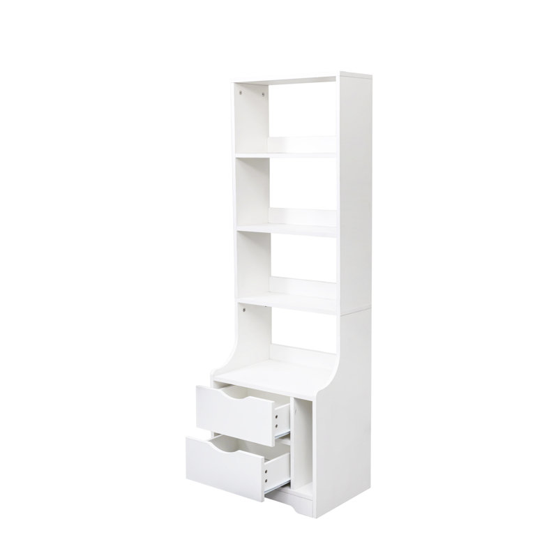 Table de chevet avec bibliothèque, table de chevet avec 2 tiroirs de rangement pour la chambre à coucher, Blanc