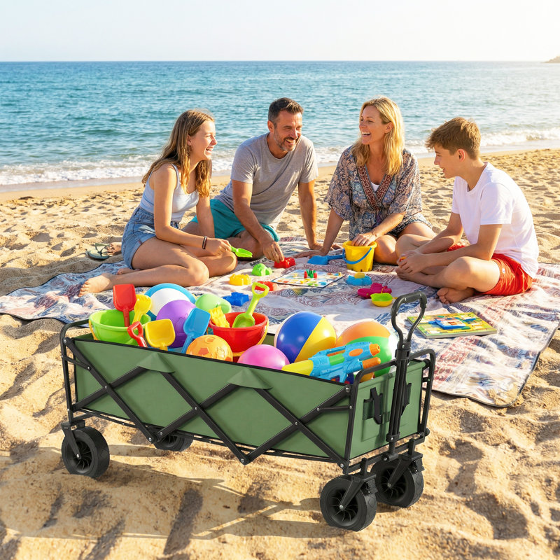 Chariot de jardin pliant avec roues, chariot pliable robuste, vert