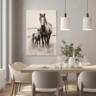 1 pièce, impression sur toile encadrée jument et poulain, scène de prairie, décoration murale de style encre, parfait pour la décoration de chambre salon chambre bureau cuisine salle de bain décor à la maison, cadeau de décoration murale idéal pour la maison