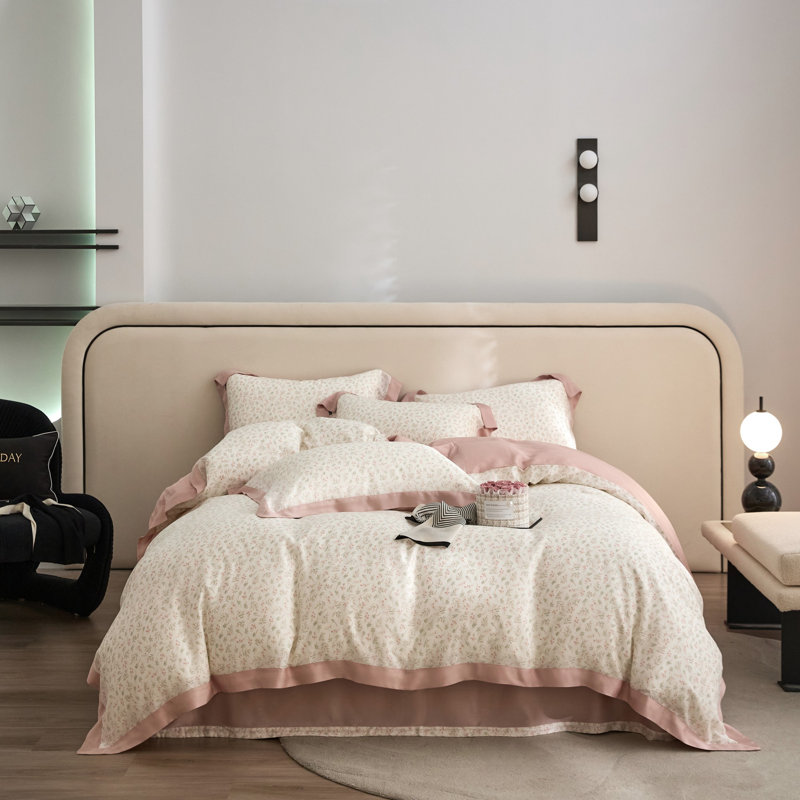 Ensemble de housse de couette respirante Lyocell, Housse de couette simple + 6 pièces supplémentai, Rose