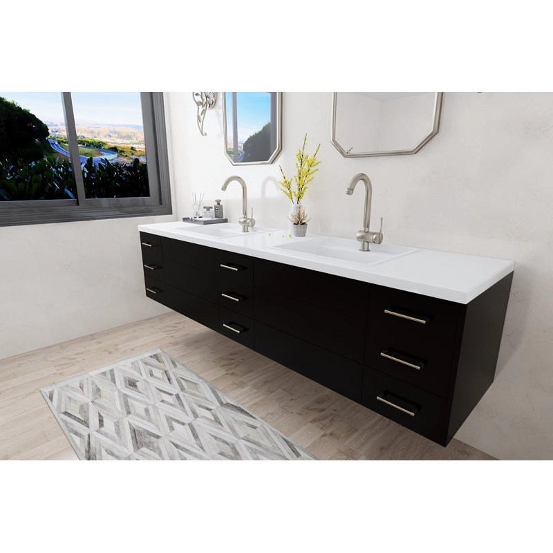 Meuble-lavabo double 87,5 po Richmond, prêt à installer, Noir onyx