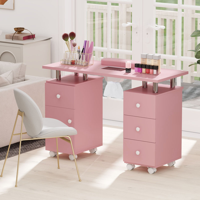 Table à manucure cloueuse avec collecteur de poussière électrique , Rose
