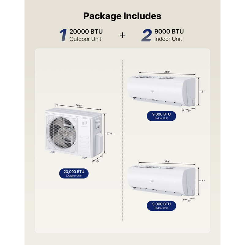 Upstreman 20,000 BTU 23 SEER2 Dual Zone Mini Split Air Conditioner with Heat Pump, WiFi Enabled, 9,000 BTU + 9,000 BTU