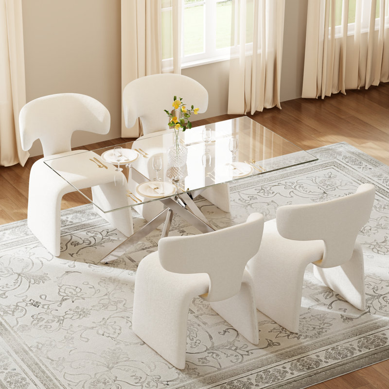 Ensemble de salle à manger Hoggan, 29.5" H x 51" W x 29.5" D, 5 Pieces: Table, 4 Chairs, Silver