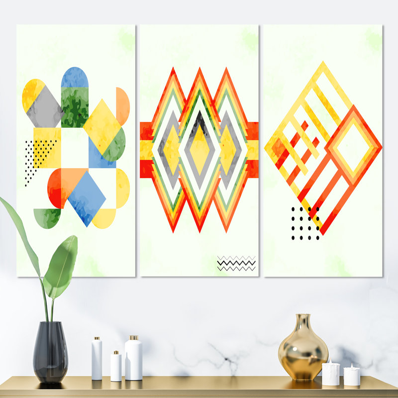 " Retro Geometrics IV " 3 - Pieces, 32" H x 48" W