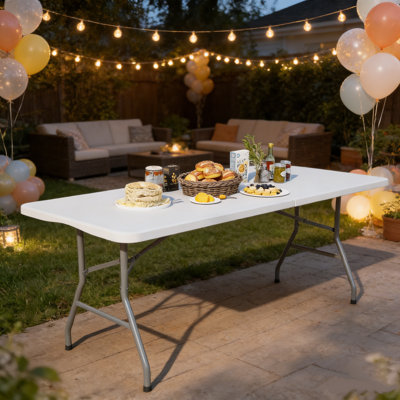 70.3" Portable Plastic Folding Table With Lock & Handle For Outdoor Dining