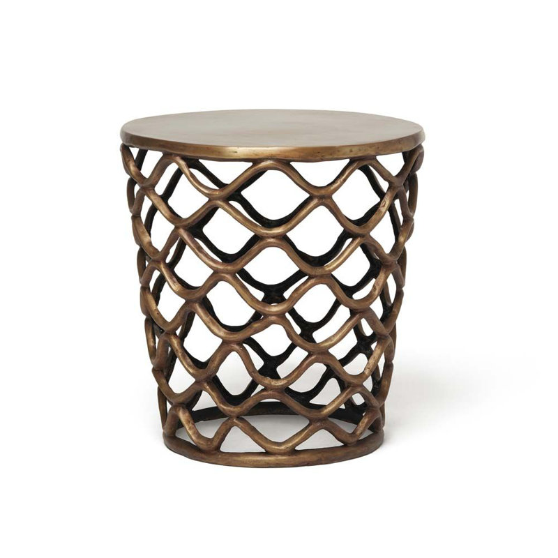 Lattice End Table, Antique Brass