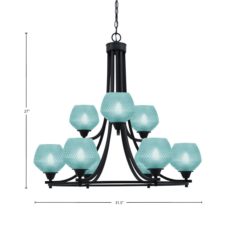 Lustre 9 lumières Allexus, Noir mat, Sarcelle