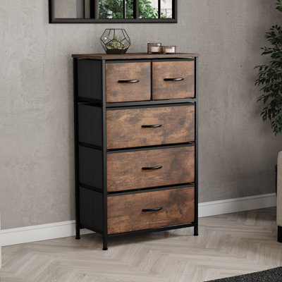 Chorley 5 Drawer Fabric Drawer Chest, Rustic Brown, UKFR Certified