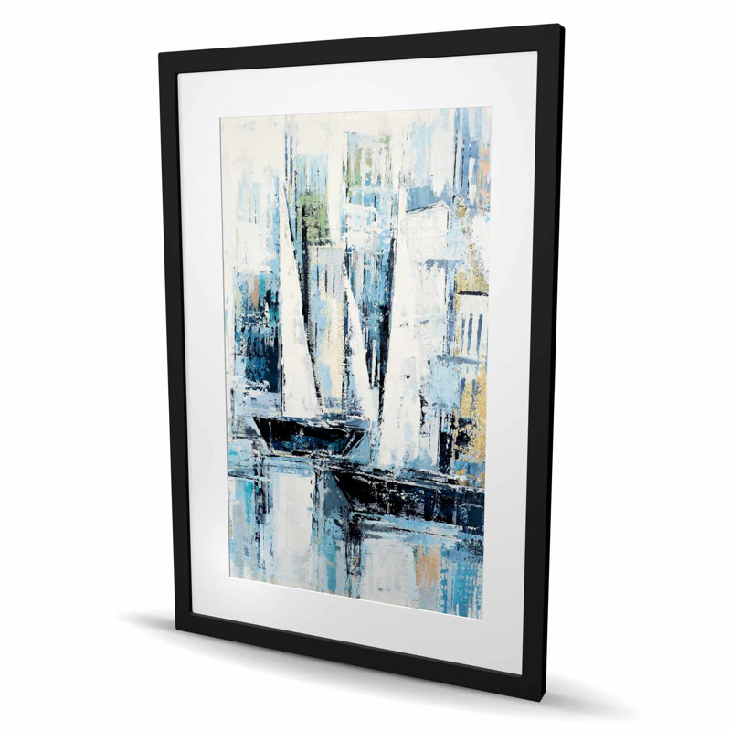 Bateaux de style industriel - reproduction encadrée blanche mat moderne, H 36 po x l 24 po