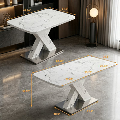 Modern Rectangle Extendable Dining Table with Marble Print