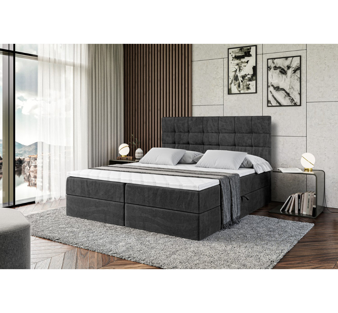 Boxspringbett mit H3 Bonell-Federkernmatratze, Topper und Bettkasten