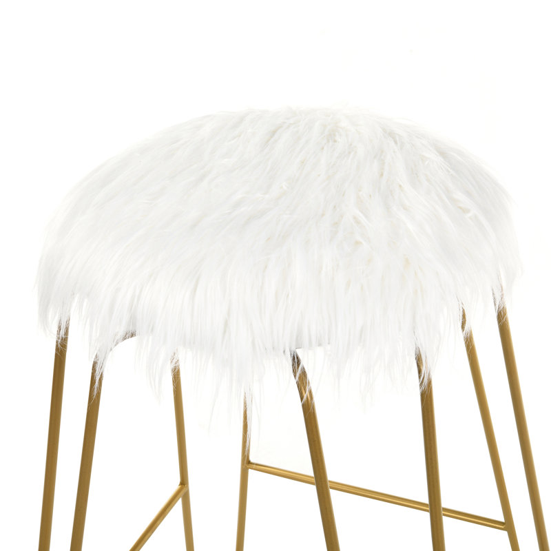 Tabouret de coiffeuse moderne blanc 18 po avec revêtement en fausse fourrure moelleuse, Or