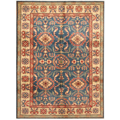 Tapis de la surface en laine bleu/beige 5 pi x 6 pi 7 po one-of-kind à la main noué la Jevon