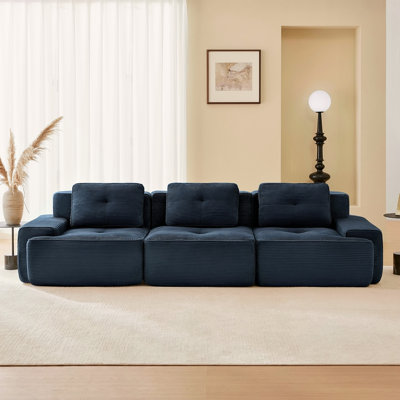 Canapé modulaire moderne de 117 po pour le salon, tissu en velours côtelé, canapé 3 places surdimensionné avec assise profonde, passepoil perlé, conception capitonnée, connexion par boucle, sans assemblage, conception antidérapante