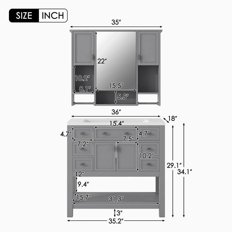 1 meuble-lavabo simple avec comptoir Lazos, Gris