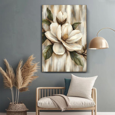 1 pièce de 24 x 36 pouces, art mural sur toile Magnolia, feuilles et branches vertes, style réaliste, peinture à l'huile encadrée, décoration murale pour la maison