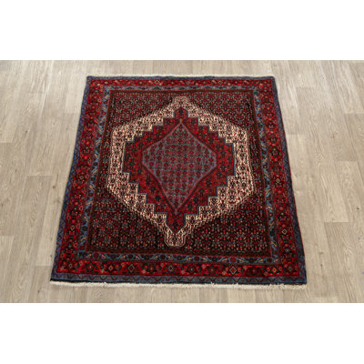Tapis unique en laine noué à la main 4 pi 4 po x 4 pi 8 po bourgogne / beige nouvel âge Hamond One-of-a-Kind Hamond