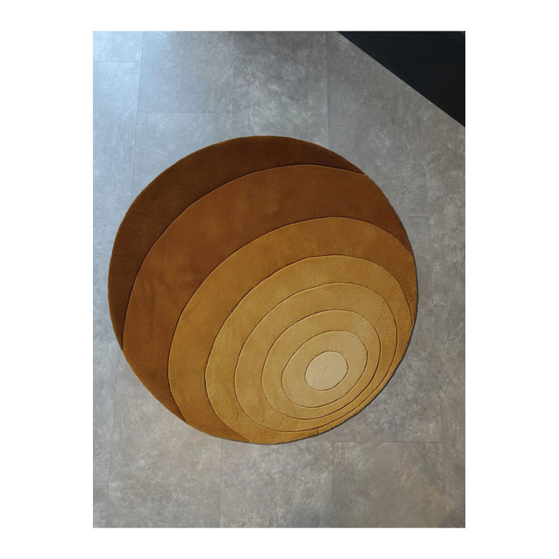 Yellow Orange Geometric Slice Patterned Modern Woven Base Round Decorative Carpet, Round 5'