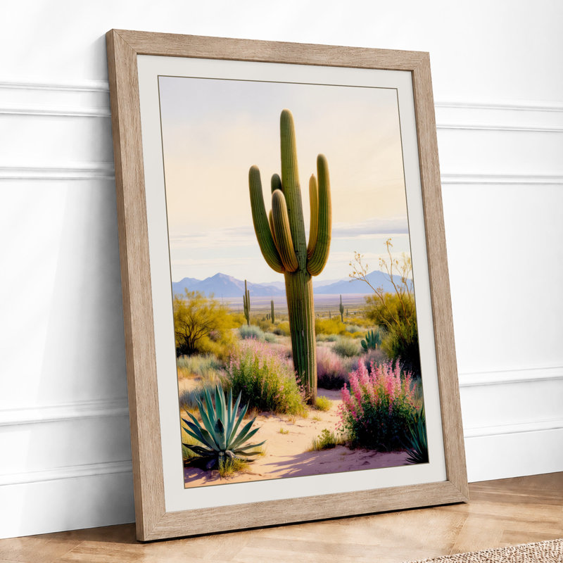 Desert Saguaro Coastal - Framed Print, A3 - 42.0 x 29.7 cm, Oak