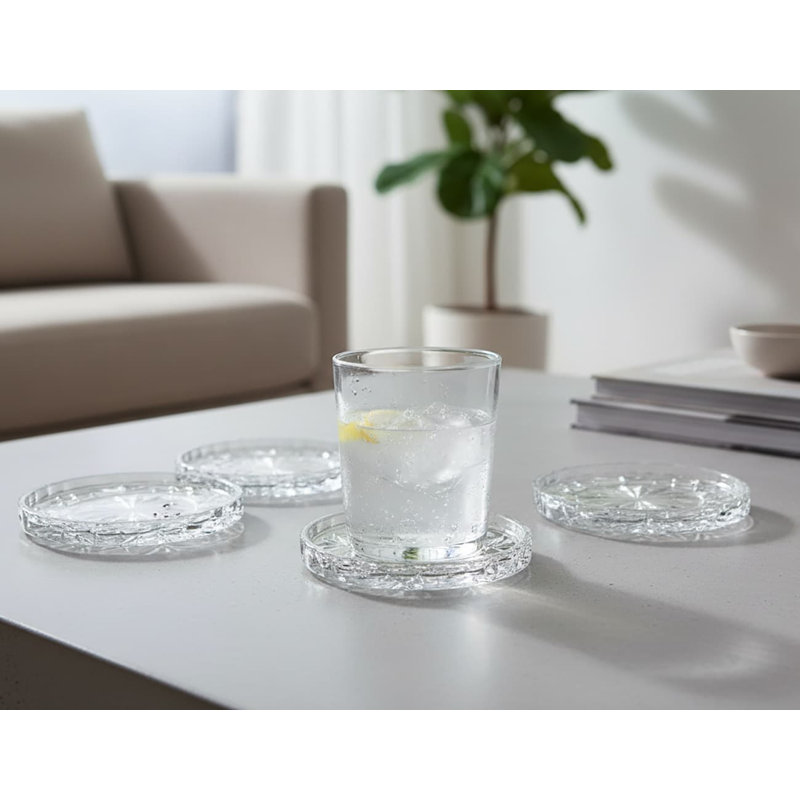 3.9"4-Pack Dublin Crystal Glass Coasters - Barware Coffee Table Decor