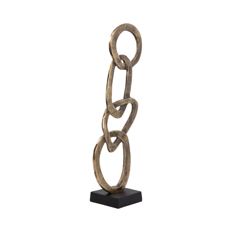 Decorative Object Linked Ring Sculpture for Home Decor - Abstract Metal Figurine Statement Accent Ideal Decoration for Living Room and Console Styling
