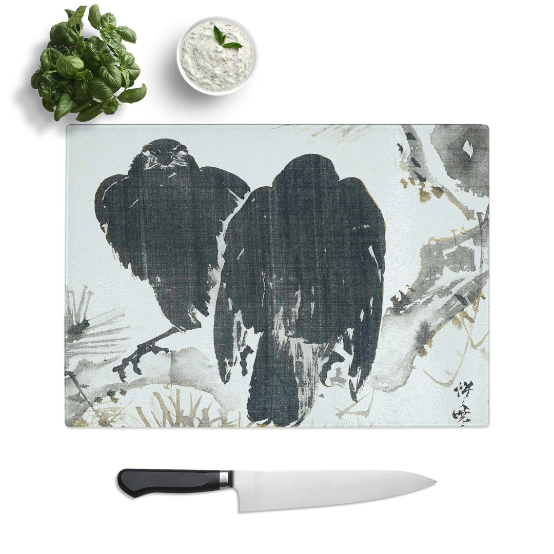 Tempered Glass Two Crows by Kawanabe Kyosai Chopping Board