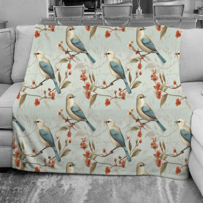 Bird Floral Bird Fleece Blanket