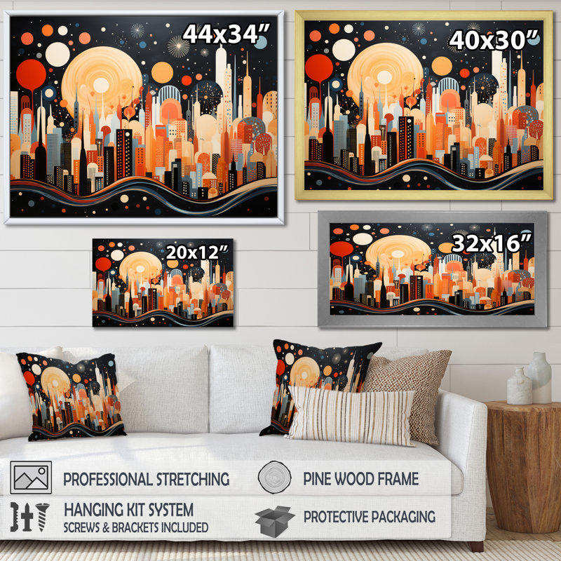 New York City Midcentury Collage III - reproduction sur toile, H 12 po x l 20 po x P 1 po, Cadre simple noir