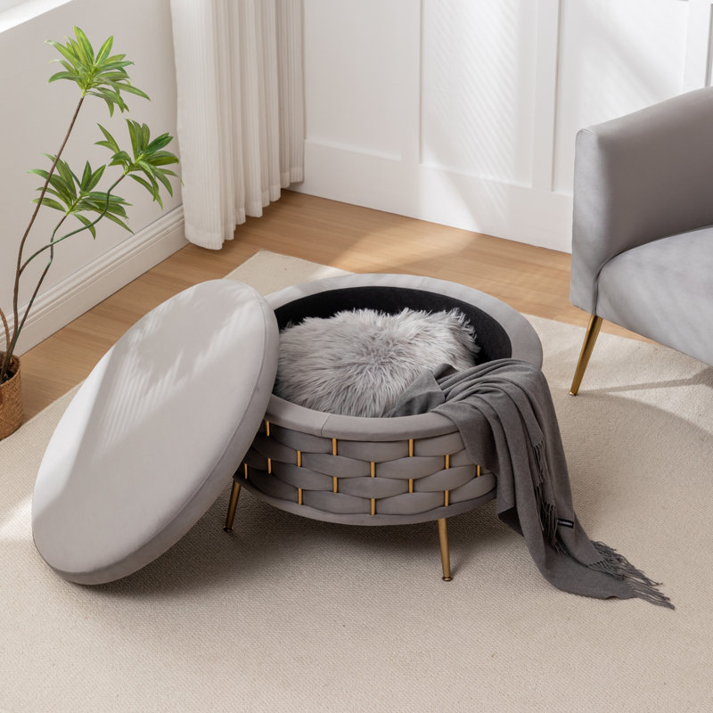 Repose-pieds rond avec rangement Cristen, Gris